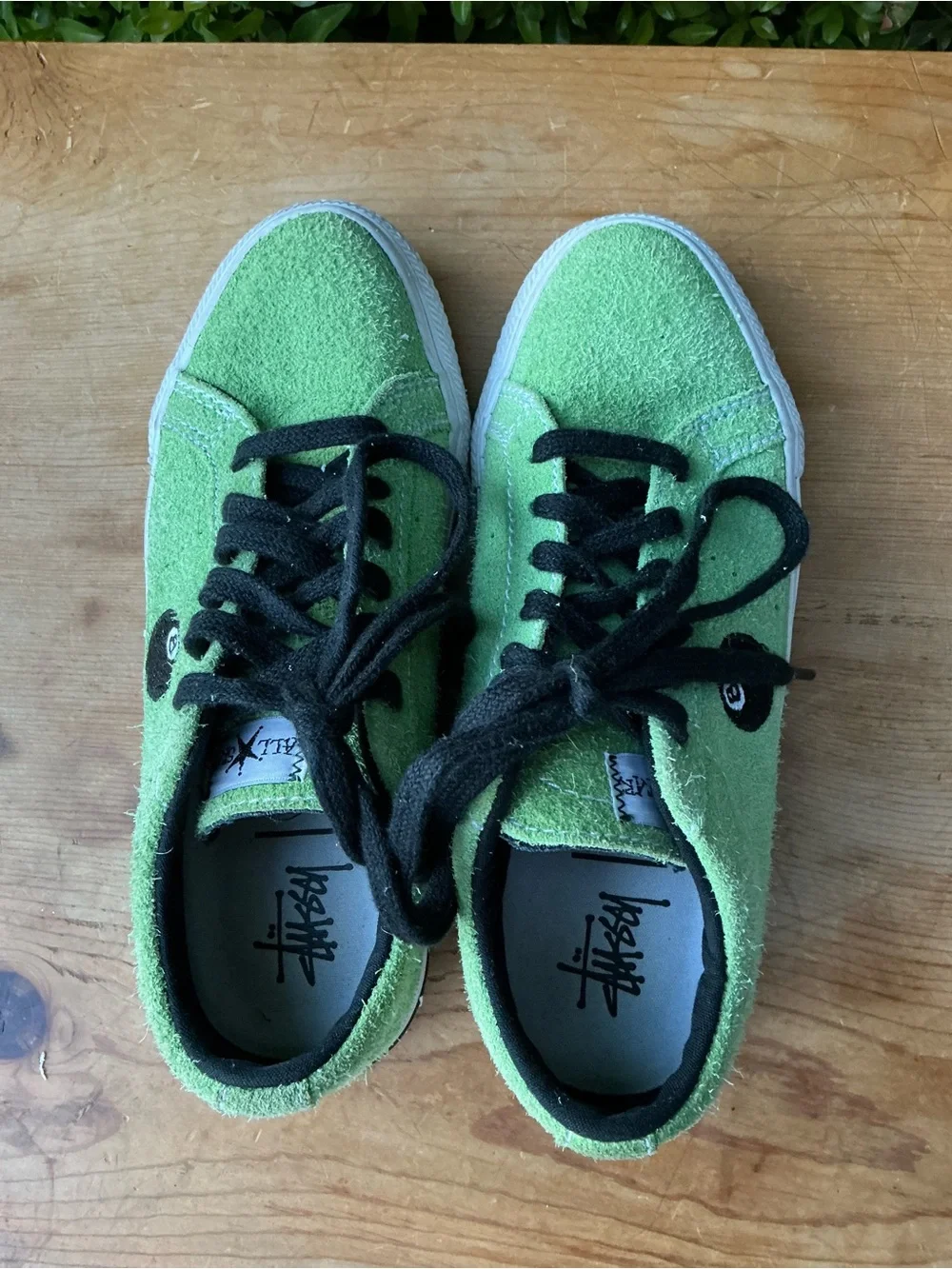 Stussy X Converse Women's Green Suede-Textured Low-Top Sneakers with Black Laces